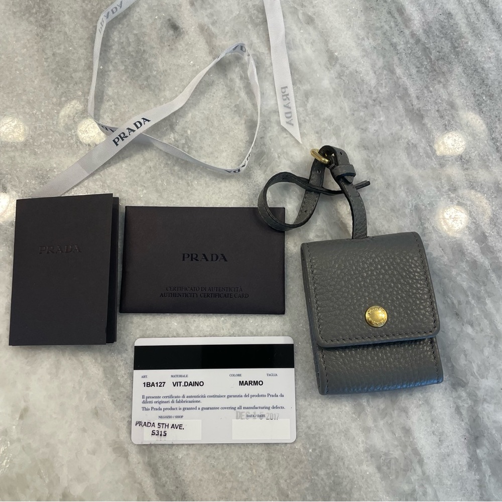 Prada lipstick or key fob holder - gray leather